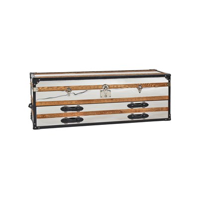Commode basse 1 coffre 2 tiroirs en acier inoxydable et cuir NOW'S HOME