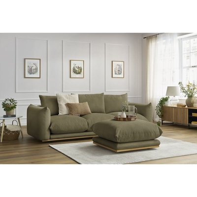 Canapé droit fixe 4 places en tissu avec pouf, ERNEST BOBOCHIC