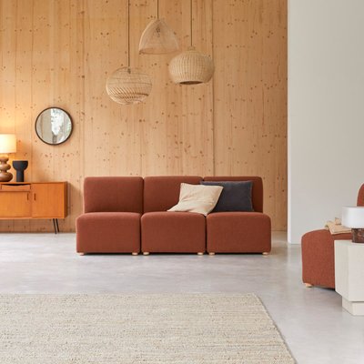 Banquette modulable en acacia massif et tissu terracotta, 3 places SWANN TIKAMOON
