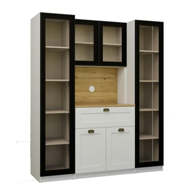 Vaisselier de cuisine à LED 6 portes décor blanc et noir AURA PIER IMPORT