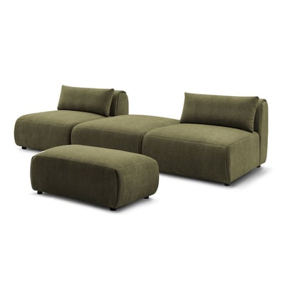 Canapé modulable 4 places en tissu texturé avec pouf, JEANNE BOBOCHIC