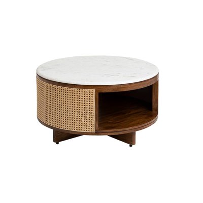 Table basse en bois de manguier, cannage et marbre  BROOK MADE IN MEUBLES 
