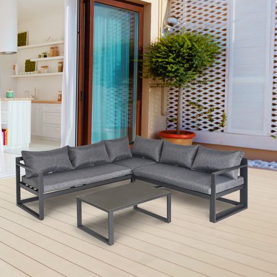 Ensemble salon de jardin d'angle design style yachting 5 places gris OUTSUNNY