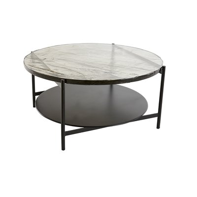 Table basse ronde avec double plateau en verre recyclé et métal noir D85 cm WELLE MILIBOO