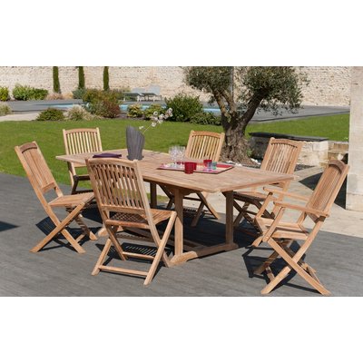 Salon de jardin table d'extérieur rectangulaire 180x100cm 2 fauteuils pliants 4 chaises pliantes en bois de teck SUMMER PIER IMPORT