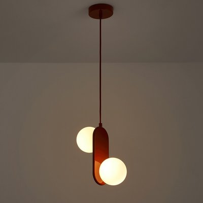 Dubbele hanglamp in ijzermetaal en opaline, Soleo LA REDOUTE INTERIEURS