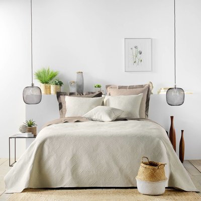 Couvre-lit 2 personnes matelassé microfibre unie Romane naturel DECORATIE