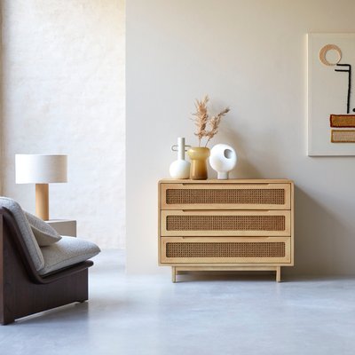 Commode en orme massif et cannage LUIS TIKAMOON