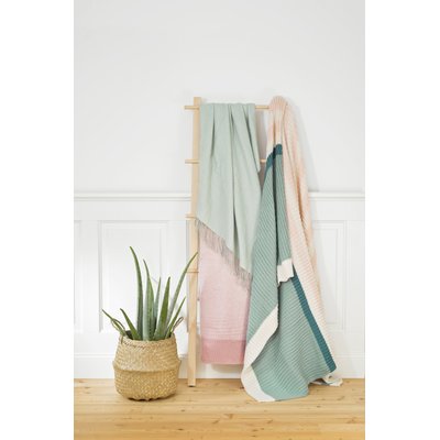 Plaid tricoté à rayures rose vert beige MELODY MAGMA HEIMTEX