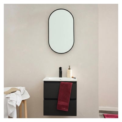 Meuble vasque 45cm robinet noir et miroir SORRENTO MOB IN