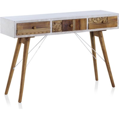 console blanche bois naturel vieilli et tiroirs sculptés RECOLLECTION