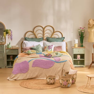 Dessus de lit 260x240xcm motif tufté coton FLEURS SAUVAGES ATMOSPHERA