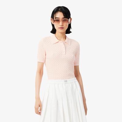 Pull col polo maille torsadée rayures LACOSTE