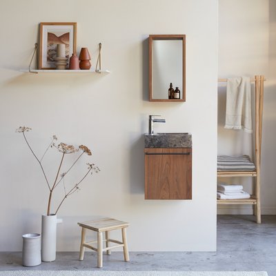 Meuble Lave main en noyer massif et marbre grey STELLE TIKAMOON