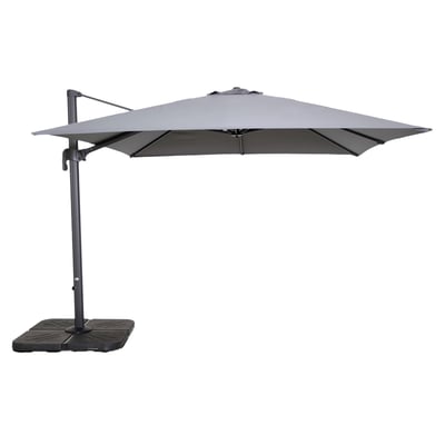 Parasol déporté 3 x 3m inclinable rotatif et 4 dalles à lester remplissable, MALAGA OVIALA