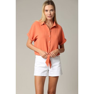 Blouse nouée à boutons avec manches retroussées et tissu texturé DABBY DEELUXE