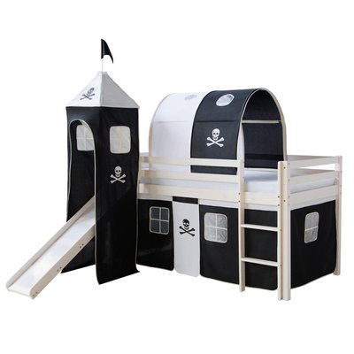 Lit superposé enfant lit mezzanine mezzanine pin massif Pirate + tour toboggan HOMESTYLE4U