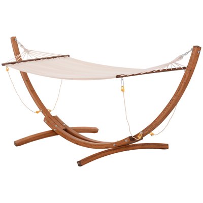 Hamac avec support bois lasuré max. 120 Kg coton blanc OUTSUNNY