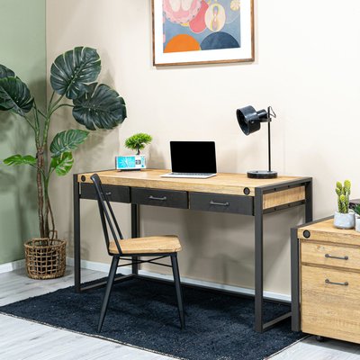 Bureau Inspiration Indus' en Acacia et Métal 3 tiroirs métal 140x60x78,5cm BROOKLYN PIER IMPORT