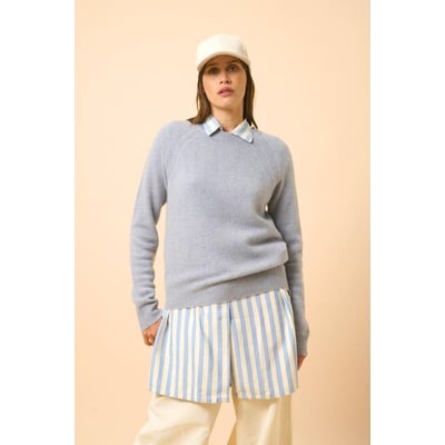 Pull Col Rond 4 Fils Bleu Ivoire Arequipa JUST CASHMERE