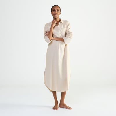 Chemise de nuit longue col classique en flanelle de coton FLANELLE RAYÉE LAURENCE TAVERNIER