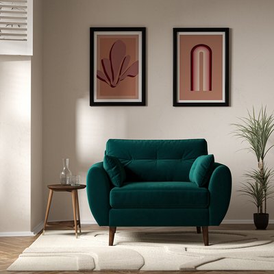 Ada Scandi Buttoned Velvet Snuggle Chair with Dark Wood Legs SO'HOME