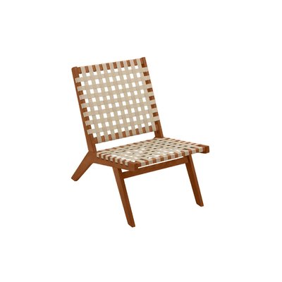 Fauteuil lounge en bois massif et sangles beiges LUCEA MILIBOO