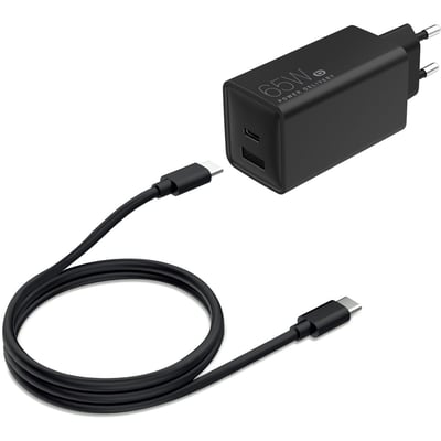 Chargeur ordinateur portable 65W USB-A + USB-C + cable USB-C 2M Noir ESSENTIEL B