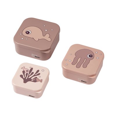 Lot de 3 boîtes à goûter gigognes Sea friends Rose DONE BY DEER