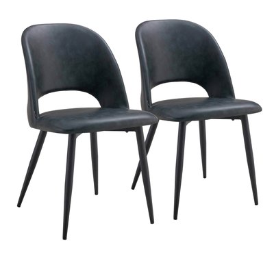 Lot de 2 chaises en acier et cuir synthétique, LOU OVIALA