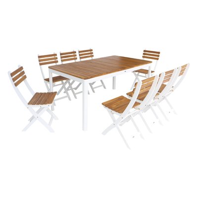 Table de jardin acacia avec coins arrondis, 8 chaises CALENA + SENORA SWEEEK
