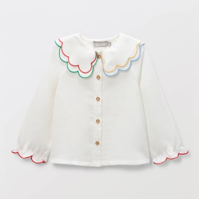 Blouse unie à col fantaisie en coton BIO GOTS BOUT'CHOU