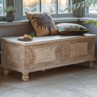 Deoria Carved Wood Storage Bench SO'HOME