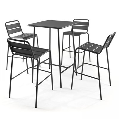 Table de bar et 4 chaises hautes en métal, PALAVAS OVIALA