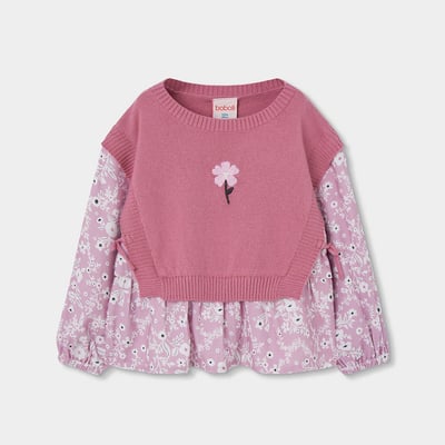Pull fille combiné imprimé fleurs BOBOLI
