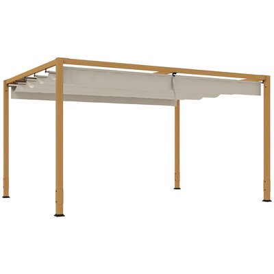 Pergola rétractable 4 x 3 m alu effet bois tissu polyester beige OUTSUNNY