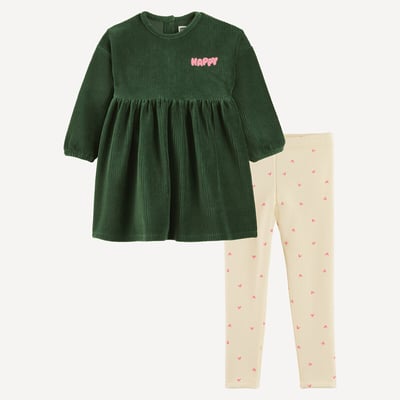 Ensemble 2 pièces, robe en velours et legging imprimé coeurs LA REDOUTE COLLECTIONS