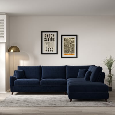 Amelia Velvet Corner Sofa & Modular Footstool Set with Dark Wood Legs (Right Facing) ÉDITÉ