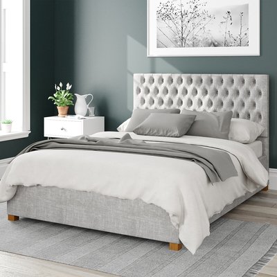 Monroe Pure Pastel Cotton Storage Ottoman Bed with Chesterfield Upholstered Headboard ASPIRE