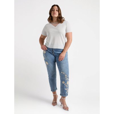 T-shirt avec col en V et insert transparent sur le décolleté FIORELLA RUBINO