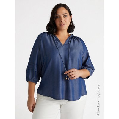 Blouse avec fronces à l’encolure et cordons à nouer sur le devant, manches larges avec plis et élastique dans le bas FIORELLA RUBINO