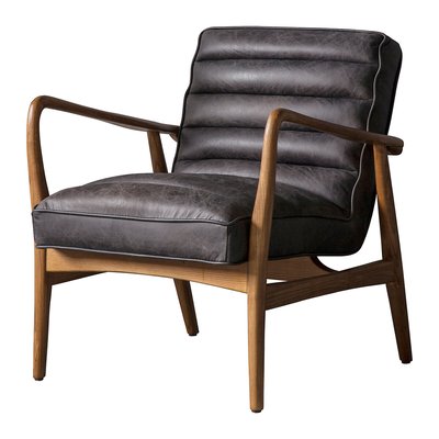 Fairfield Mid-Century Leather Armchair with Solid Wood Frame SO'HOME