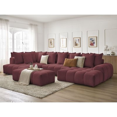 Canapé panoramique convertible 7 places en tissu chiné avec pouf, EVEREST BOBOCHIC