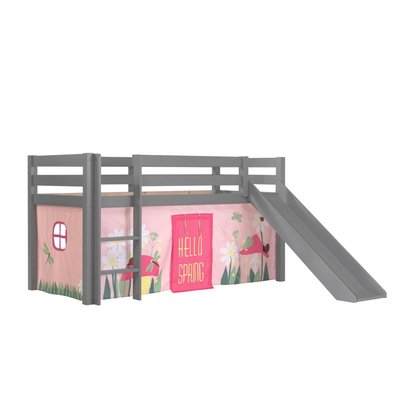 Lit Enfant Surélevé Avec Toboggan Pino  + Rideau de lit Spring VIPACK