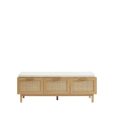 Banc d'entrée avec rangement à chaussures en bois et cannage L140cm- JUNE DRAWER