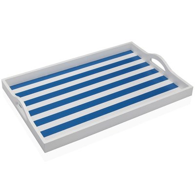 Plateau de service blanc et rayures bleues 45x30x5cm VERSA