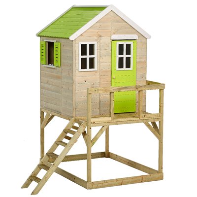 Maison de jardin enfant extérieur - Cabane en Bois avec plateforme - Toit étanche - Vert et Blanc KANGUI