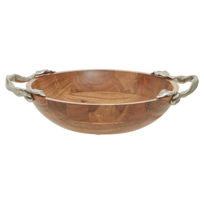 Acacia Wood Shallow Bowl with Aluminium Leaf Handle SO'HOME