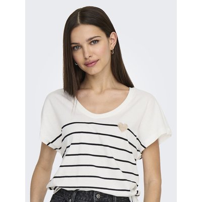 T-shirt rigata, cuore stampato davanti ONLY