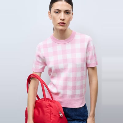 Pull manches courtes motif vichy MONOPRIX